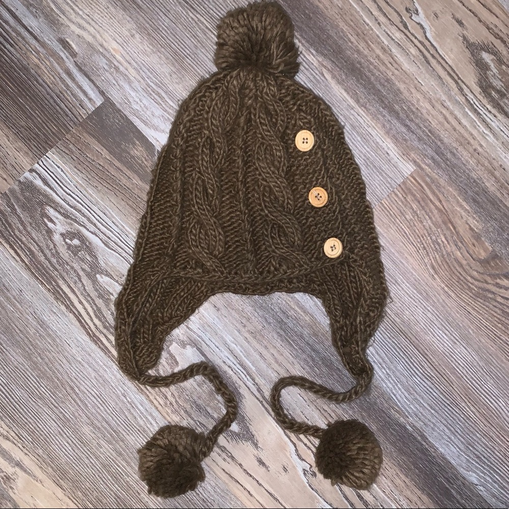Brown Knit Pom Pom Hat